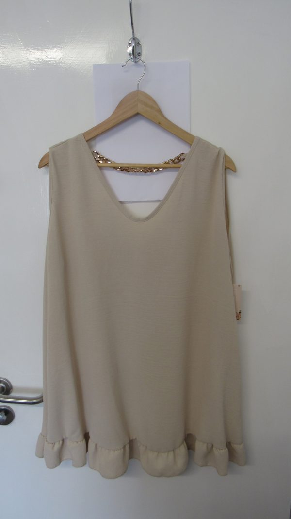 New Ladies Chain Back Beige Frill Bottom Tunic Top One Size fits sizes 16 18 20 22 - Image 2