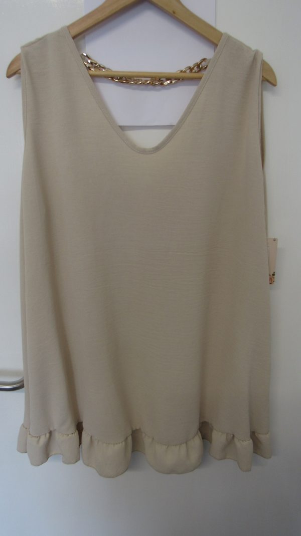 New Ladies Chain Back Beige Frill Bottom Tunic Top One Size fits sizes 16 18 20 22 - Image 4
