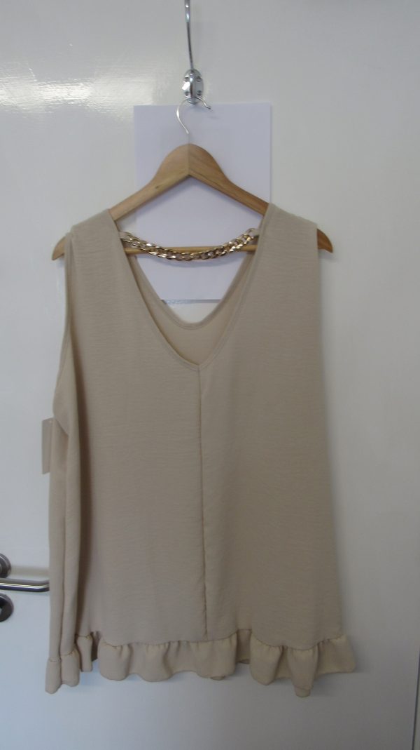 New Ladies Chain Back Beige Frill Bottom Tunic Top One Size fits sizes 16 18 20 22 - Image 5
