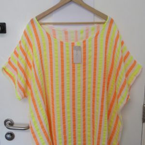 New Ladies Yellow Orange Neon Stripe Tunic Top One Size fits sizes 20 22 24