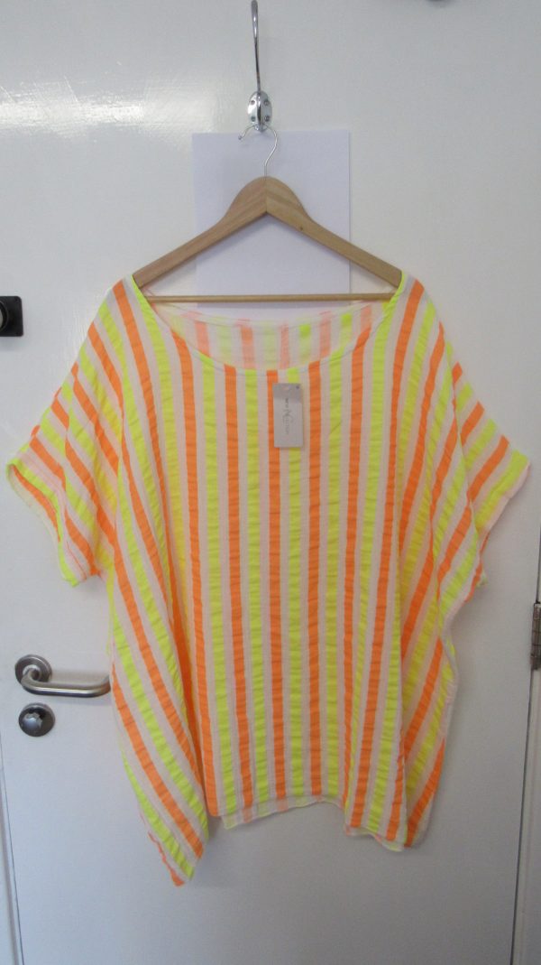 SALE SALE SALE New Ladies Yellow Orange Neon Stripe Tunic Top One Size fits sizes 20 22 24 NON RETURNABLE