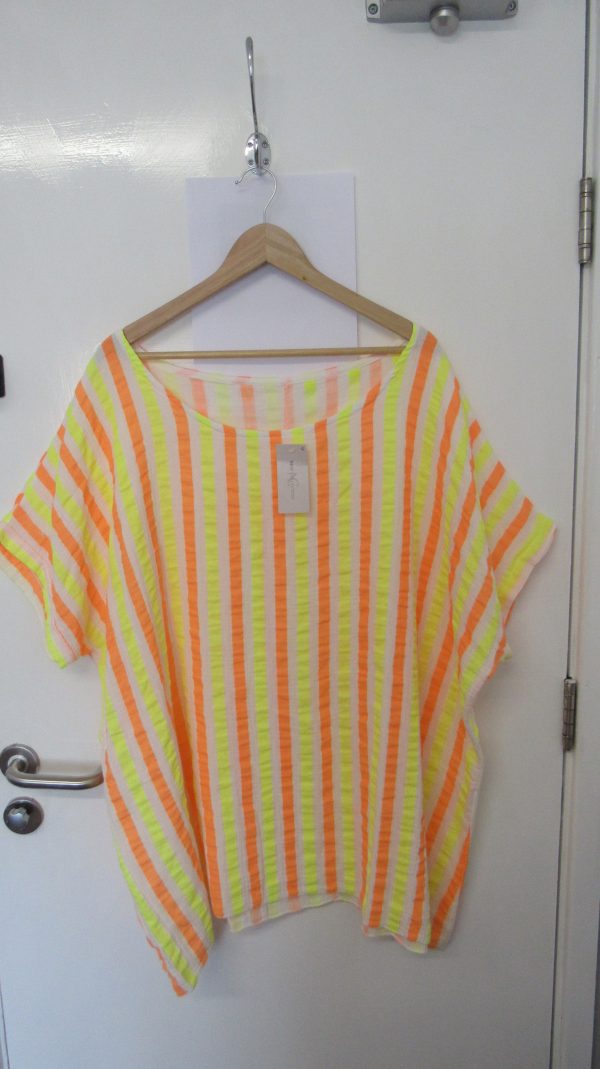 SALE SALE SALE New Ladies Yellow Orange Neon Stripe Tunic Top One Size fits sizes 20 22 24 NON RETURNABLE - Image 2