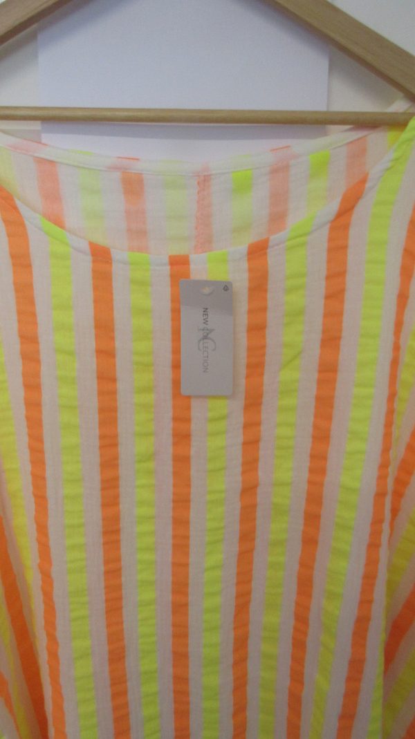 SALE SALE SALE New Ladies Yellow Orange Neon Stripe Tunic Top One Size fits sizes 20 22 24 NON RETURNABLE - Image 3
