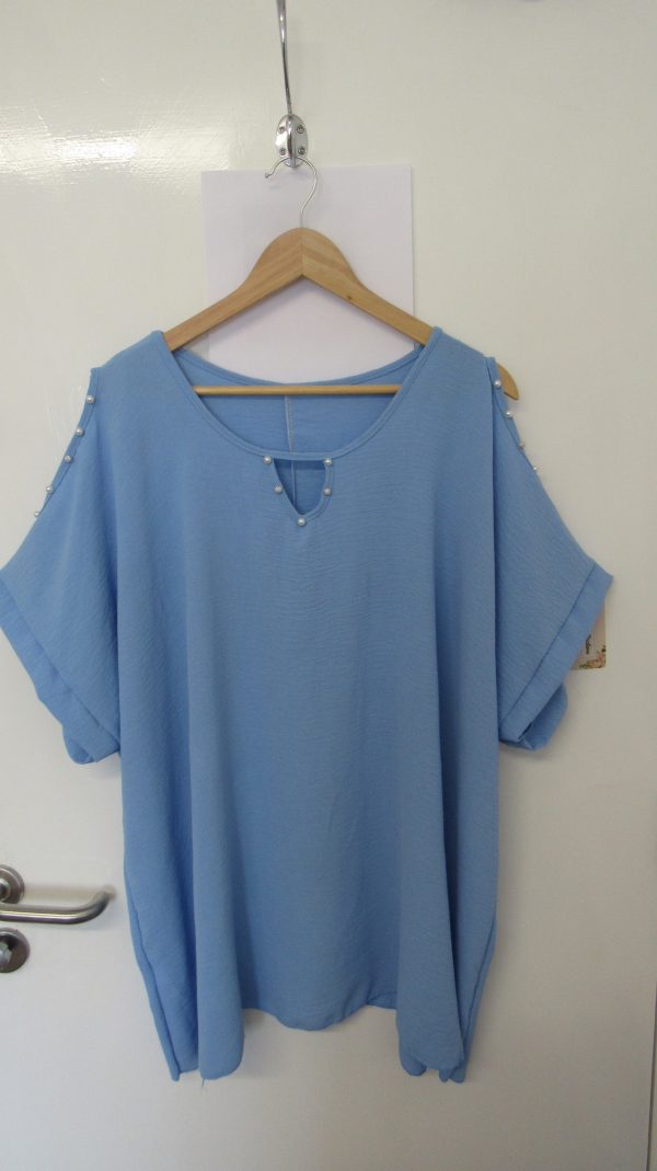 New Ladies Sky Blue Cold Shoulder Top One Size fits sizes 18 20 22