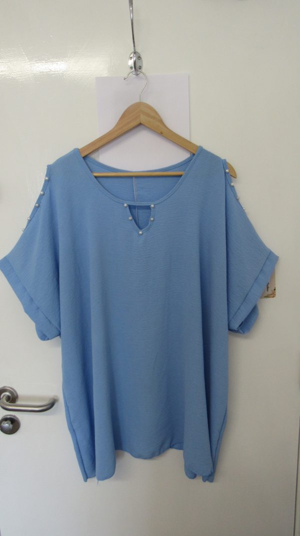 New Ladies Sky Blue Cold Shoulder Top One Size fits sizes 18 20 22 - Image 2