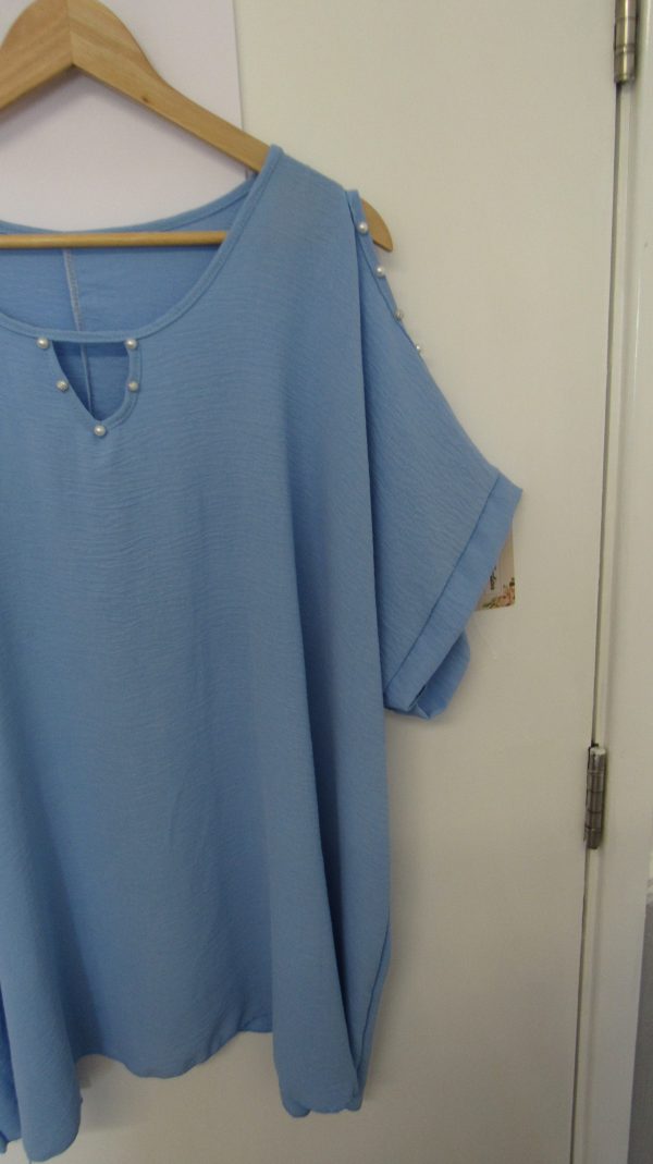 New Ladies Sky Blue Cold Shoulder Top One Size fits sizes 18 20 22 - Image 3