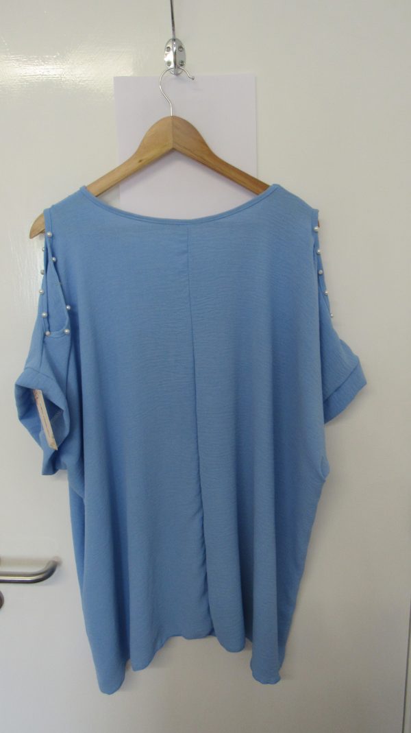 New Ladies Sky Blue Cold Shoulder Top One Size fits sizes 18 20 22 - Image 6