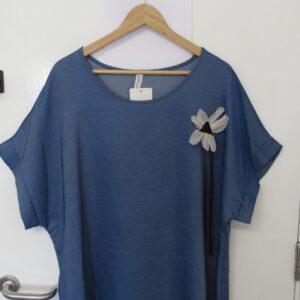 New Ladies Dark Denim Flower Top One Size fits sizes 18 20 22