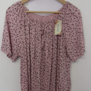 New Ladies Pale Pink Floral Frill Top One size fits sizes 16 18 20 22