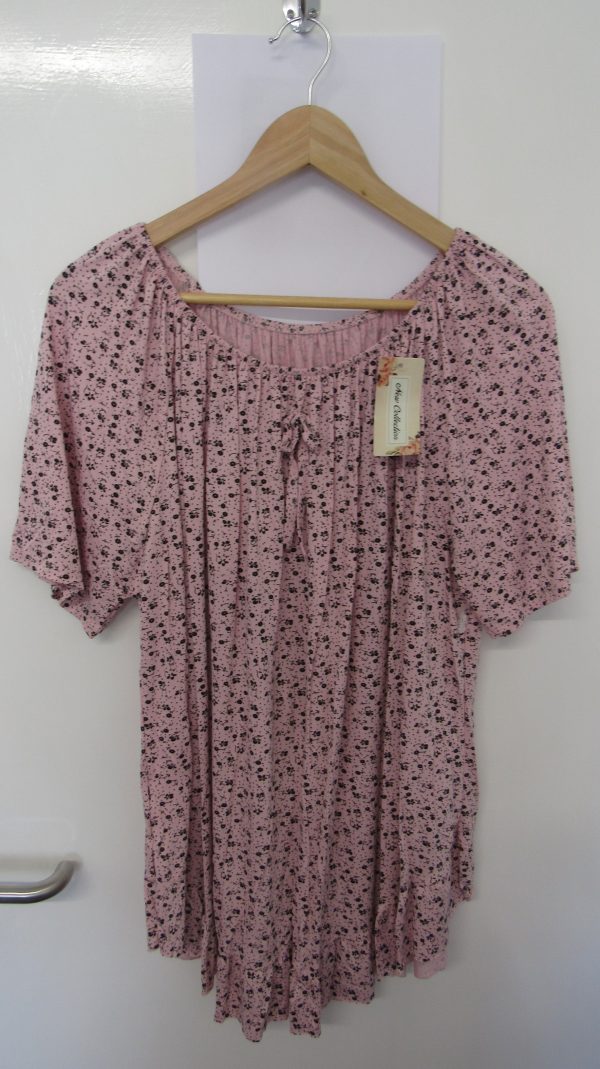 New Ladies Pale Pink Floral Frill Top One size fits sizes 16 18 20 22 - Image 2