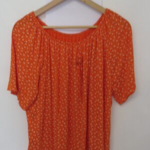 New Ladies Orange Floral Frill Top One size fits sizes 16 18 20 22
