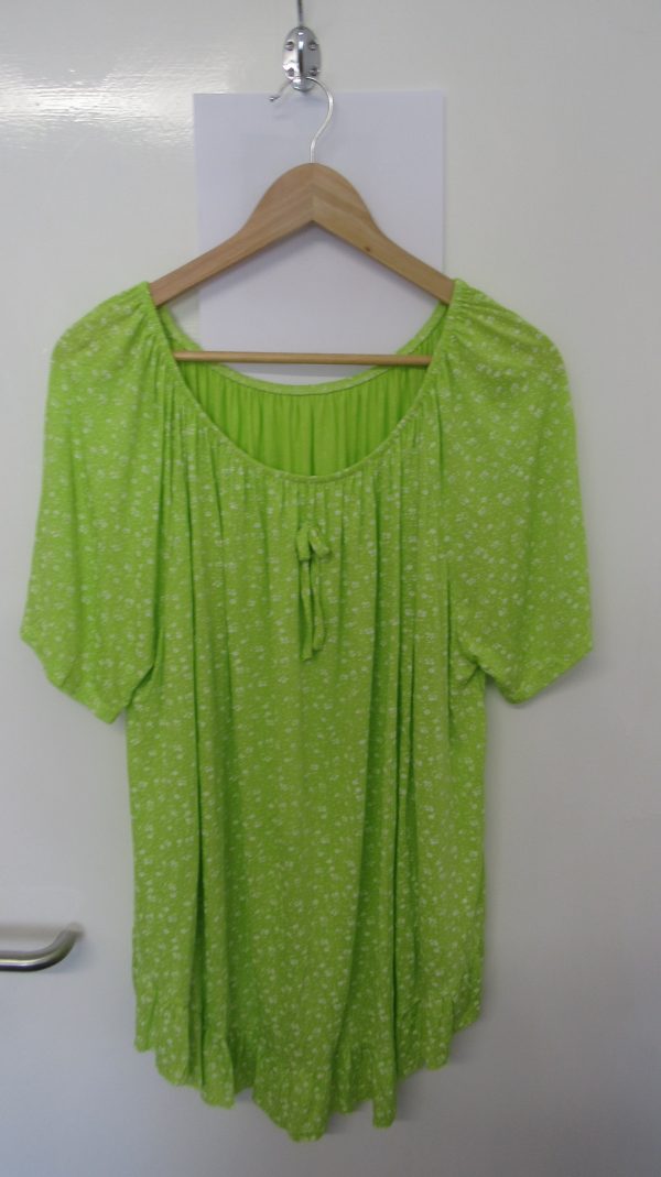 New Ladies Lime Green Floral Frill Top One size fits sizes 16 18 20 22
