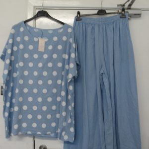 New Sky Blue Spot 2 Piece Linen Blend Set One Size fits sizes 18 20 22 24