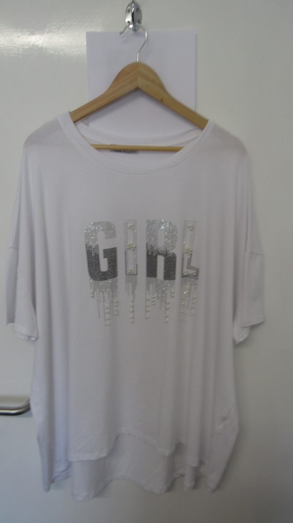 New Ladies White Girl Sparkle T-shirt One Size fits sizes 18 20 22
