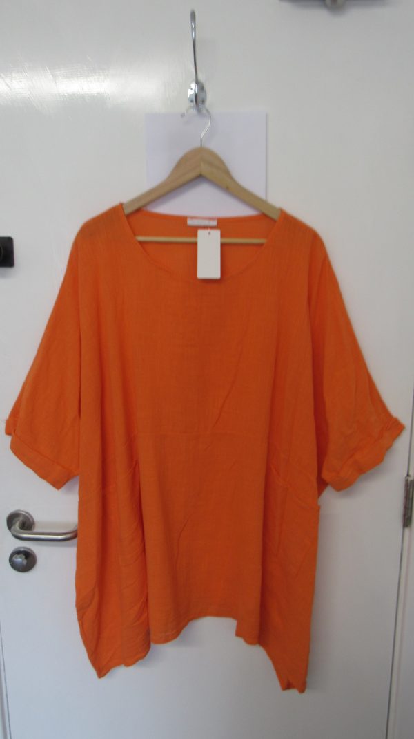 New Ladies Pocket Orange Plus Size 100% Cotton Top One Size fits sizes 22 24 26 28