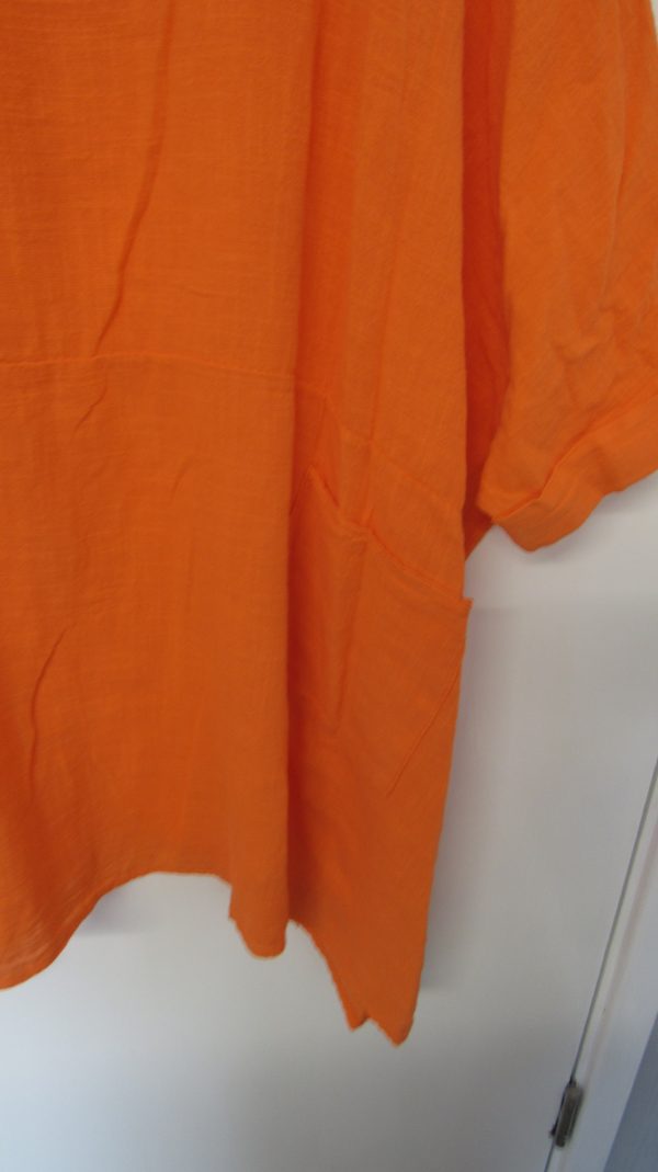 New Ladies Pocket Orange Plus Size 100% Cotton Top One Size fits sizes 22 24 26 28 - Image 3