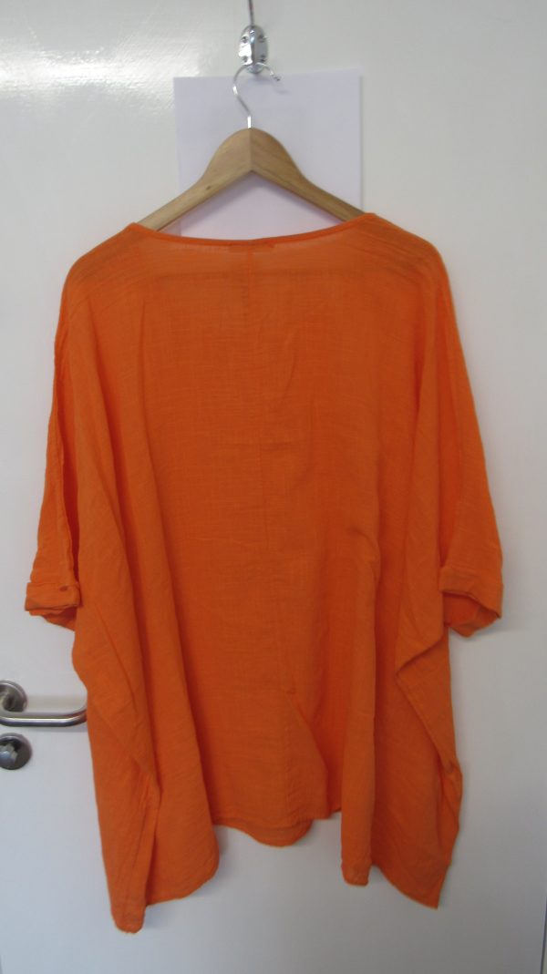 New Ladies Pocket Orange Plus Size 100% Cotton Top One Size fits sizes 22 24 26 28 - Image 4