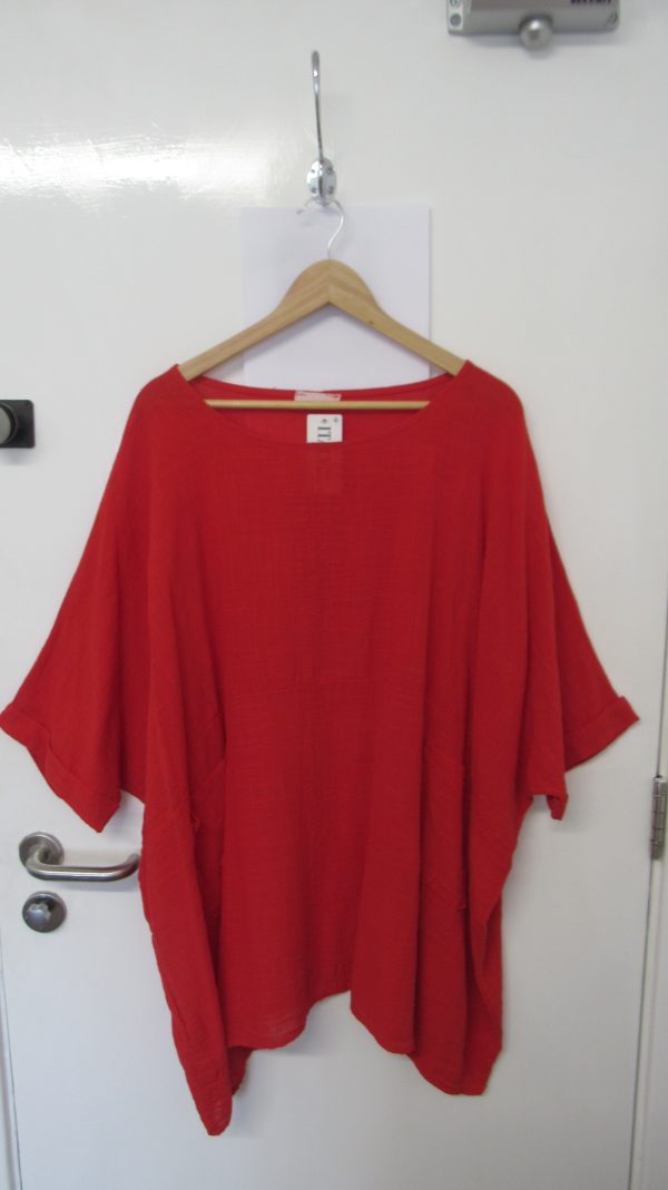 New Ladies Pocket Red Plus Size 100% Cotton Top One Size fits sizes 22 24 26 28
