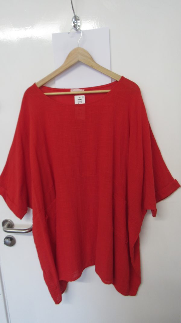 New Ladies Pocket Red Plus Size 100% Cotton Top One Size fits sizes 22 24 26 28 - Image 4