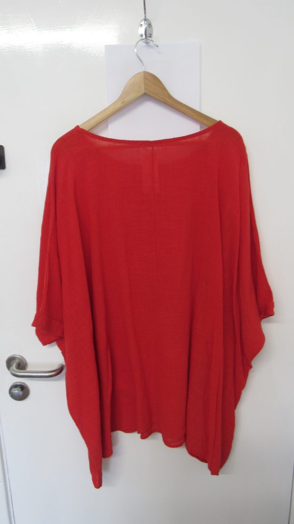 New Ladies Pocket Red Plus Size 100% Cotton Top One Size fits sizes 22 24 26 28 - Image 5