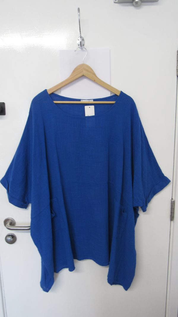 New Ladies Pocket Royal Blue Plus Size 100% Cotton Top One Size fits sizes 22 24 26 28 NON RETURNABLE - Image 2