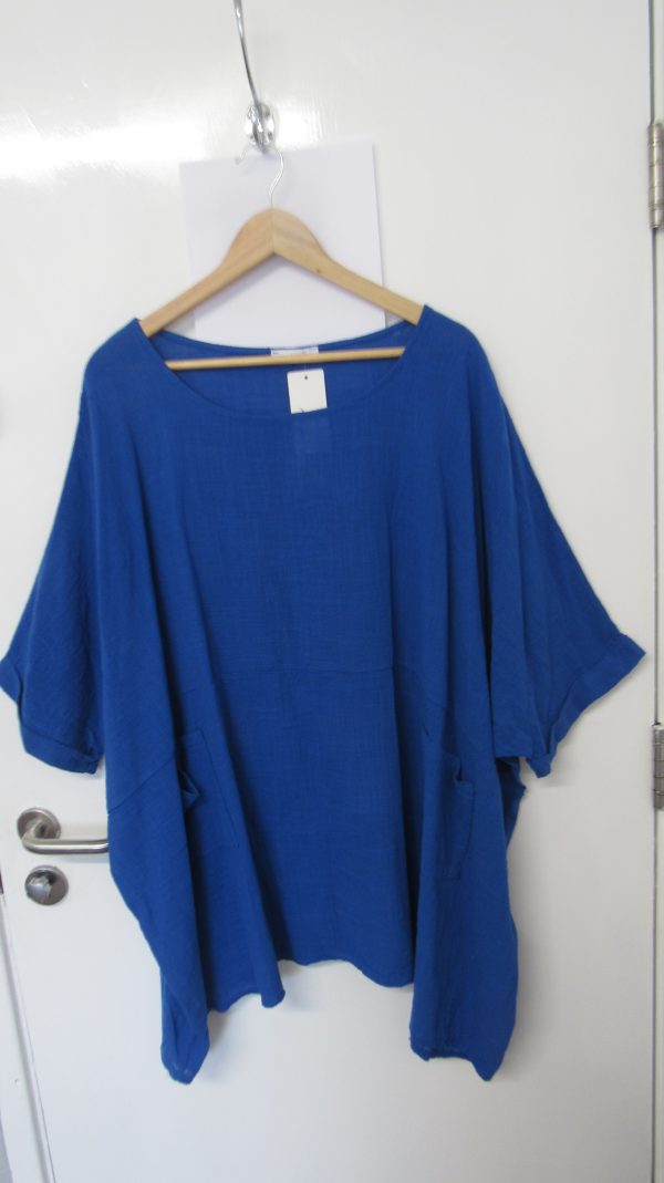 New Ladies Pocket Royal Blue Plus Size 100% Cotton Top One Size fits sizes 22 24 26 28 NON RETURNABLE - Image 4
