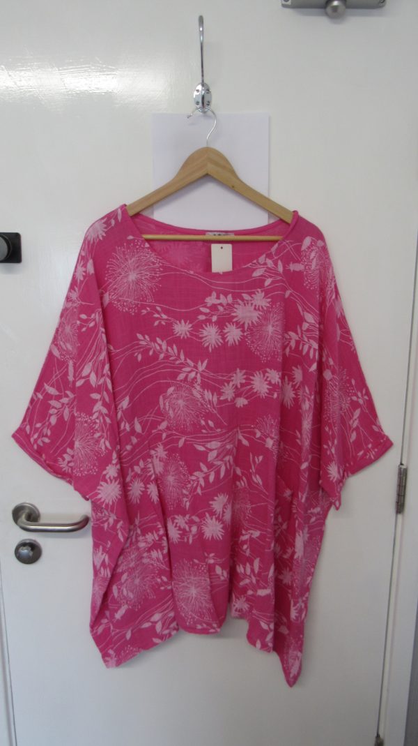 NEW Ladies Cerise Pink Floral Plus Plus Size floaty Tunic Top One Size Fits sizes 22 24 26 28 30