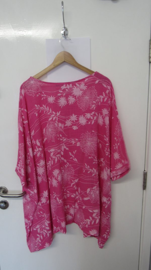 NEW Ladies Cerise Pink Floral Plus Plus Size floaty Tunic Top One Size Fits sizes 22 24 26 28 30 - Image 5
