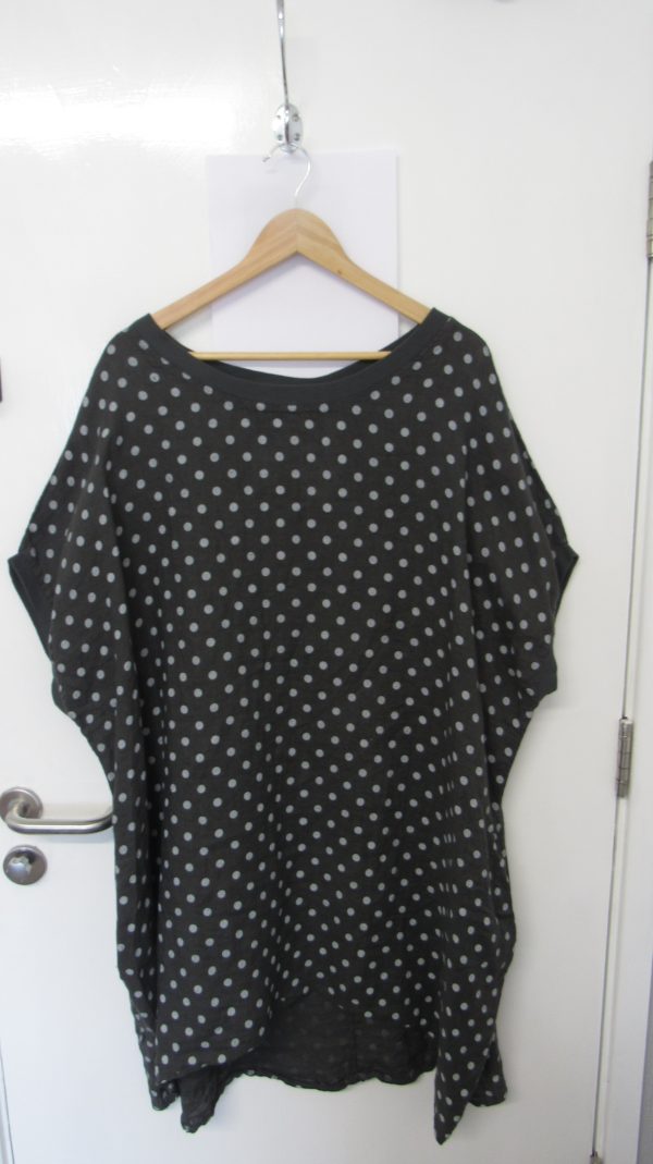 New Ladies Charcoal with White Spot Pocket Line Tunic Top One Size fits sizes 18 20 22 24
