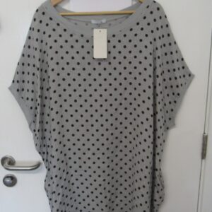 New Ladies Silver Grey with Black Spot Pocket Line Tunic Top One Size fits sizes 18 20 22 24