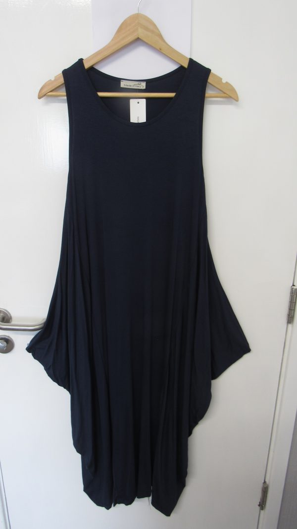 New Ladies Navy Blue Plain Sleeveless Jersey Dress One Size fits sizes 14 16 18 20 - Image 2