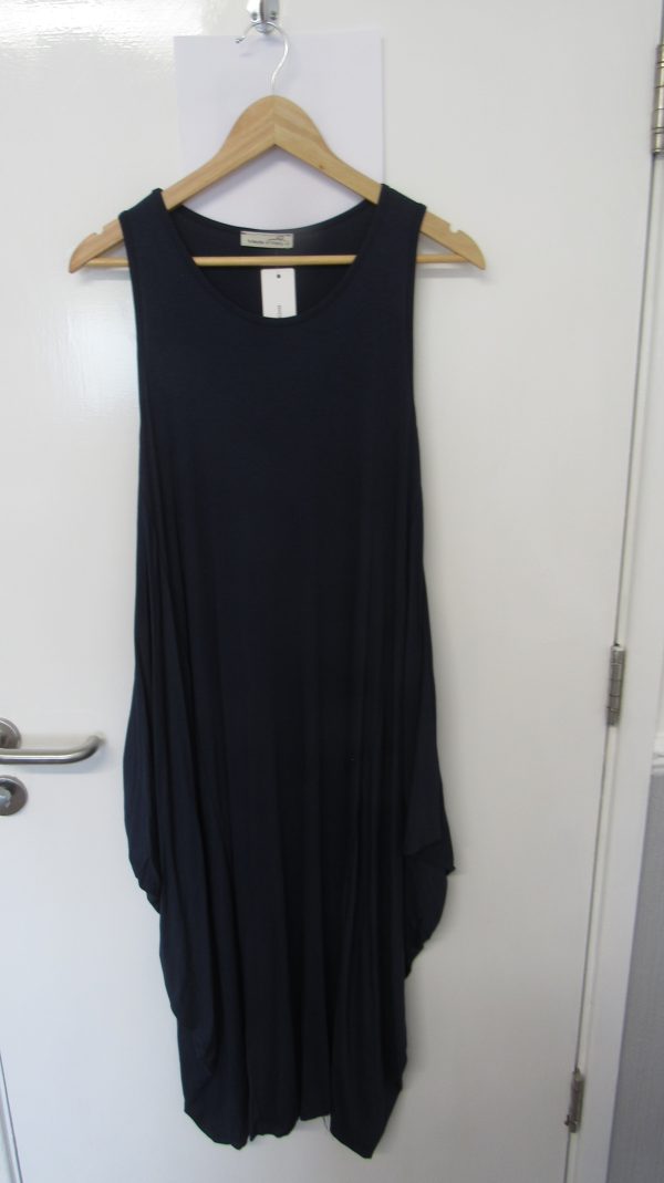 New Ladies Navy Blue Plain Sleeveless Jersey Dress One Size fits sizes 14 16 18 20