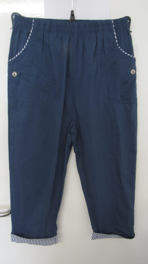 Cherry Berry Indigo Blue Stripe 3/4 Length Trousers Size T5 UK 16 - Image 4