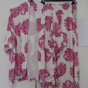 New Ladies Cerise Pink Leaf Jacket and Trousers One Size fits sizes 18 20 22 24