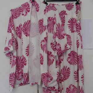 New Ladies Cerise Pink Leaf Jacket and Trousers One Size fits sizes 18 20 22 24
