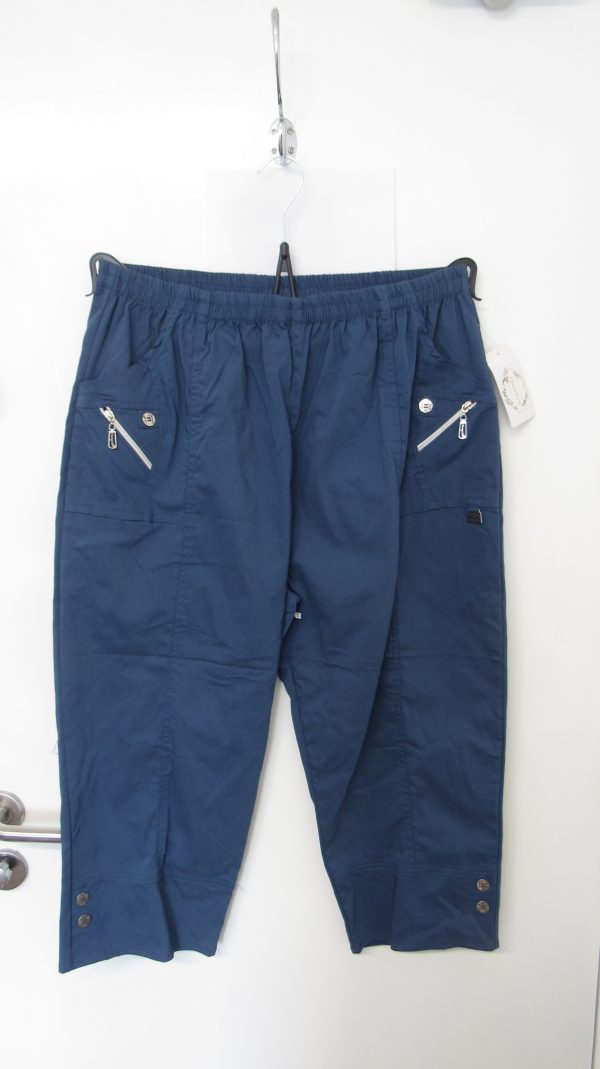 Cherry Berry Indigo Blue 3/4 length stretchy trousers Size T9 UK 24 - Image 2