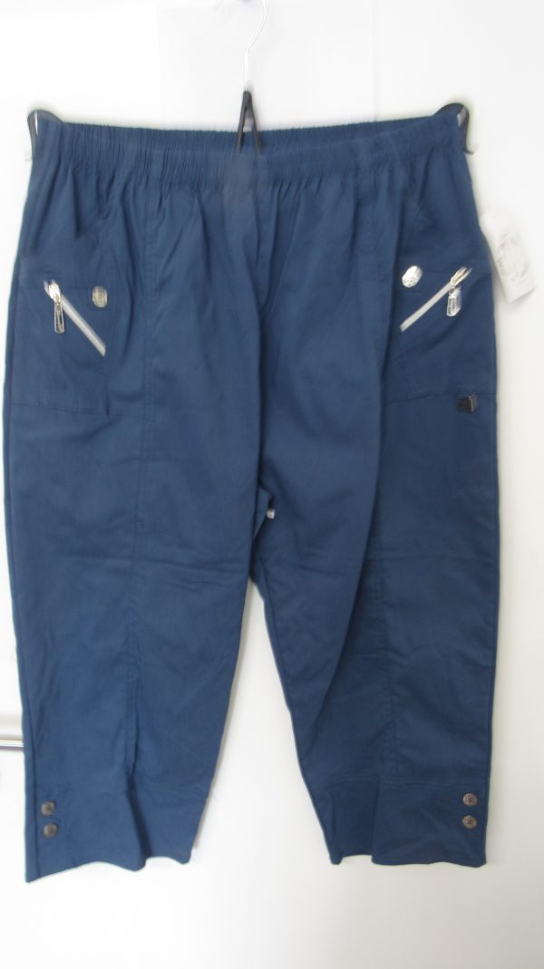 Cherry Berry Indigo Blue 3/4 length stretchy trousers Size T9 UK 24 - Image 4