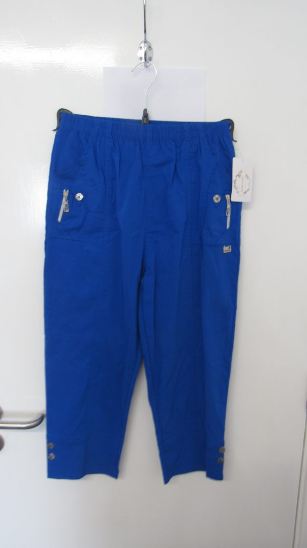 Cherry Berry Royal Blue 3/4 length stretchy trousers Size T2 UK 10 - Image 2