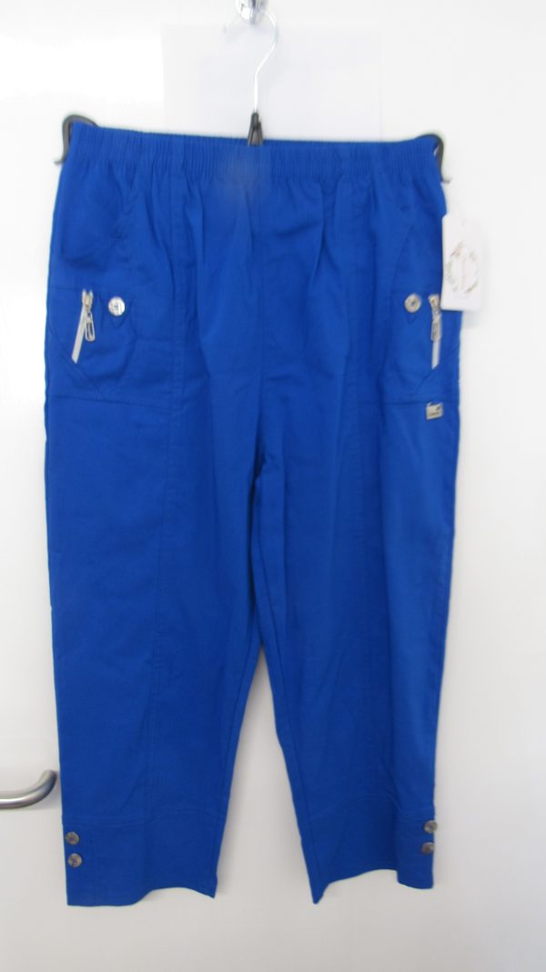 Cherry Berry Royal Blue 3/4 length stretchy trousers Size T2 UK 10 - Image 4