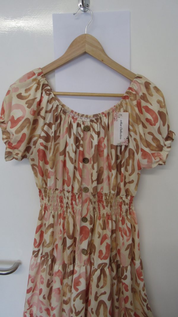 New Ladies Brown Floral Tiered Dress One Size fits sizes 14 16 18 20 - Image 3