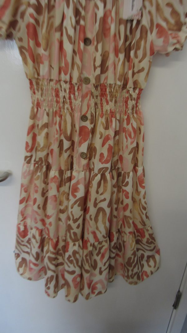 New Ladies Brown Floral Tiered Dress One Size fits sizes 14 16 18 20 - Image 4