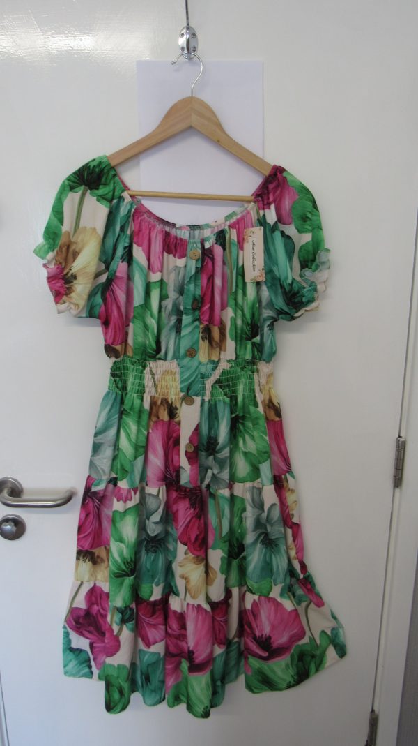New Ladies Green Floral Tiered Dress One Size fits sizes 14 16 18 20 - Image 2