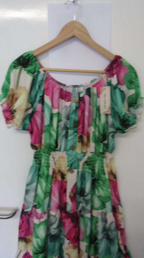 New Ladies Green Floral Tiered Dress One Size fits sizes 14 16 18 20 - Image 3