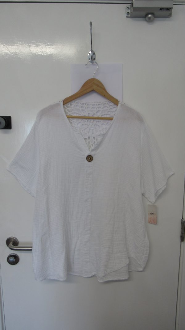 New White Lacy Back Cheesecloth Top One Size fits sizes 16 18 20 22 - Image 2