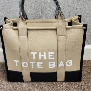 Beige with Black Large Tote Bag