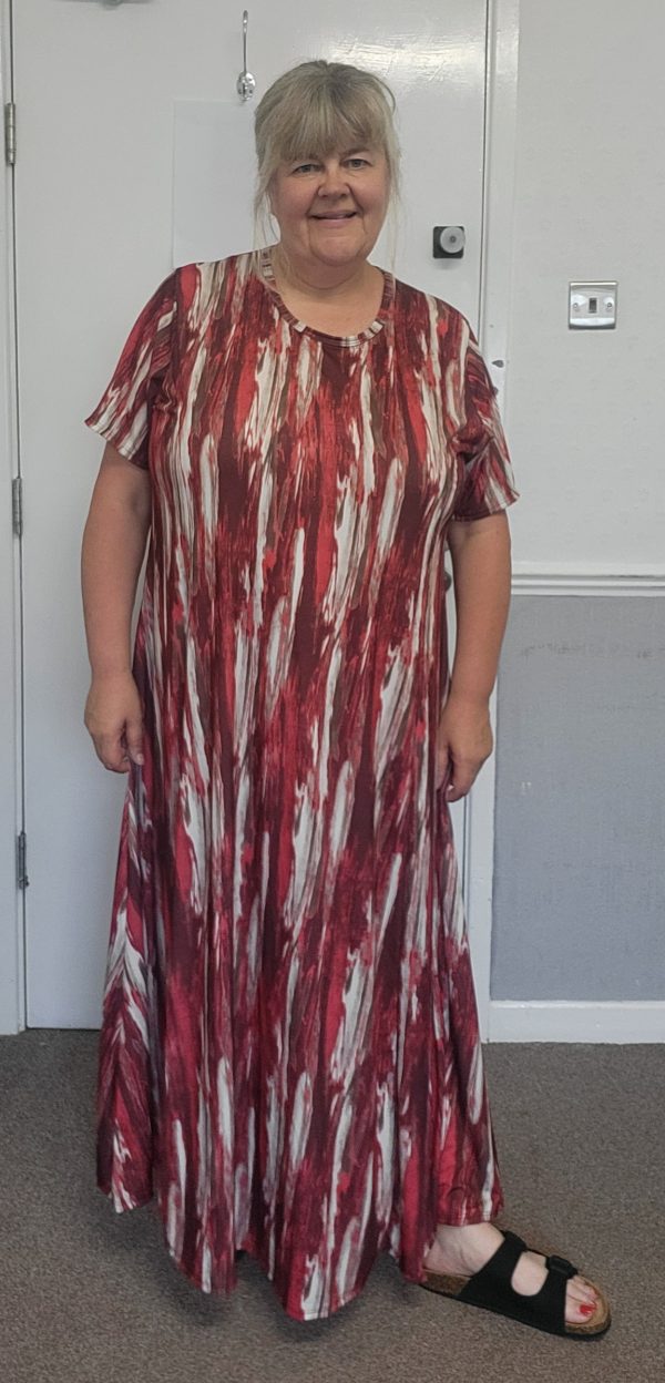 New Ladies Red Stripe Print Stretchy Dress One Size fits sizes 18 20 22 24 - Image 6