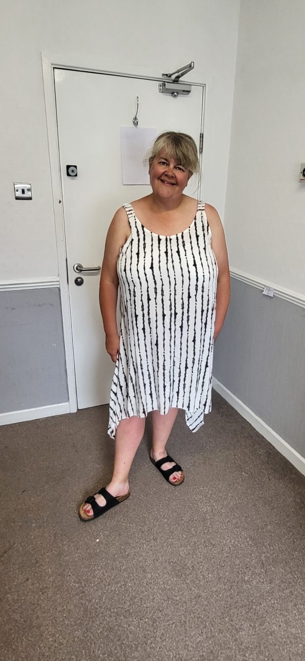 New Ladies White with black stripe Handkerchief Sun Dress One Size fits sizes 16 18 20 NON RETURNABLE - Image 7