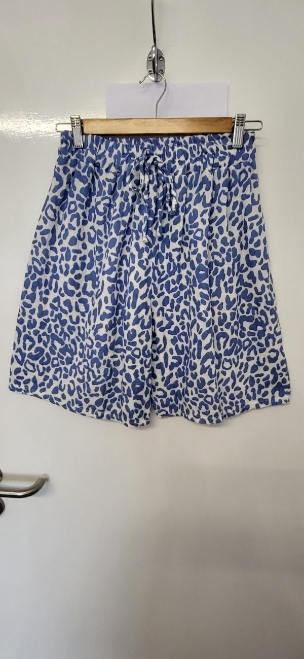 New Ladies Blue Leopard Print Cheesecloth Shorts One Size fits sizes 10 12 14