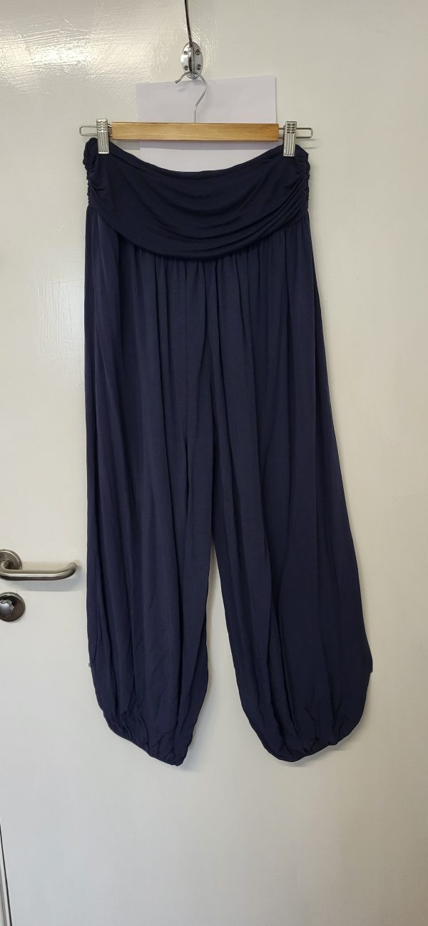 New Ladies Navy Blue Plain Harem Pants One Size fits sizes 16 18
