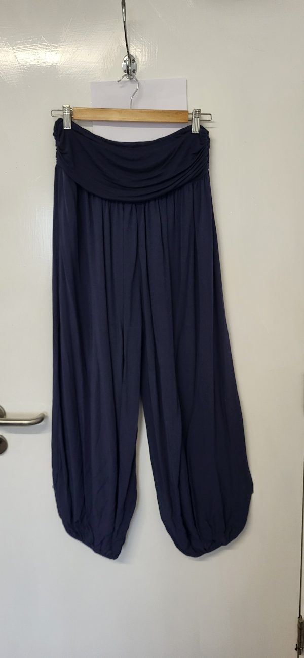 New Ladies Navy Blue Plain Harem Pants One Size fits sizes 16 18 - Image 3
